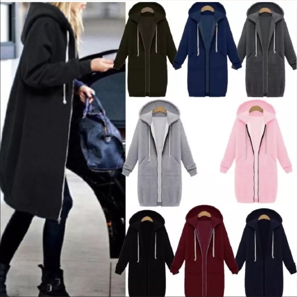 1 Left! Grey Long Zip Up Hoodie Sweater Dress - Picture 3 of 6